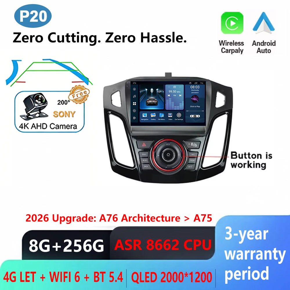 Android Multimedia Head Unit for Ford Focus 3 MK3 (2011–2019) — CarPlay, Android Auto, GPS, WiFi