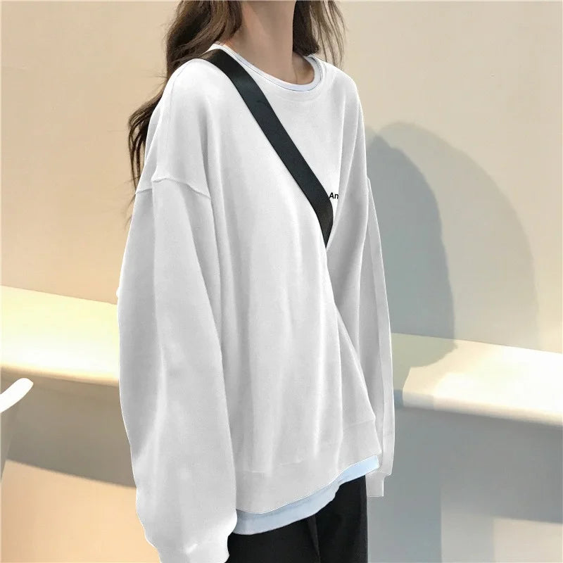 Women T shirts four seasons Woman clothing Y2k Top Sweatshirt 2026 korean Fashion Long Sleeves Tee Loose Couple Graphic T-shirt