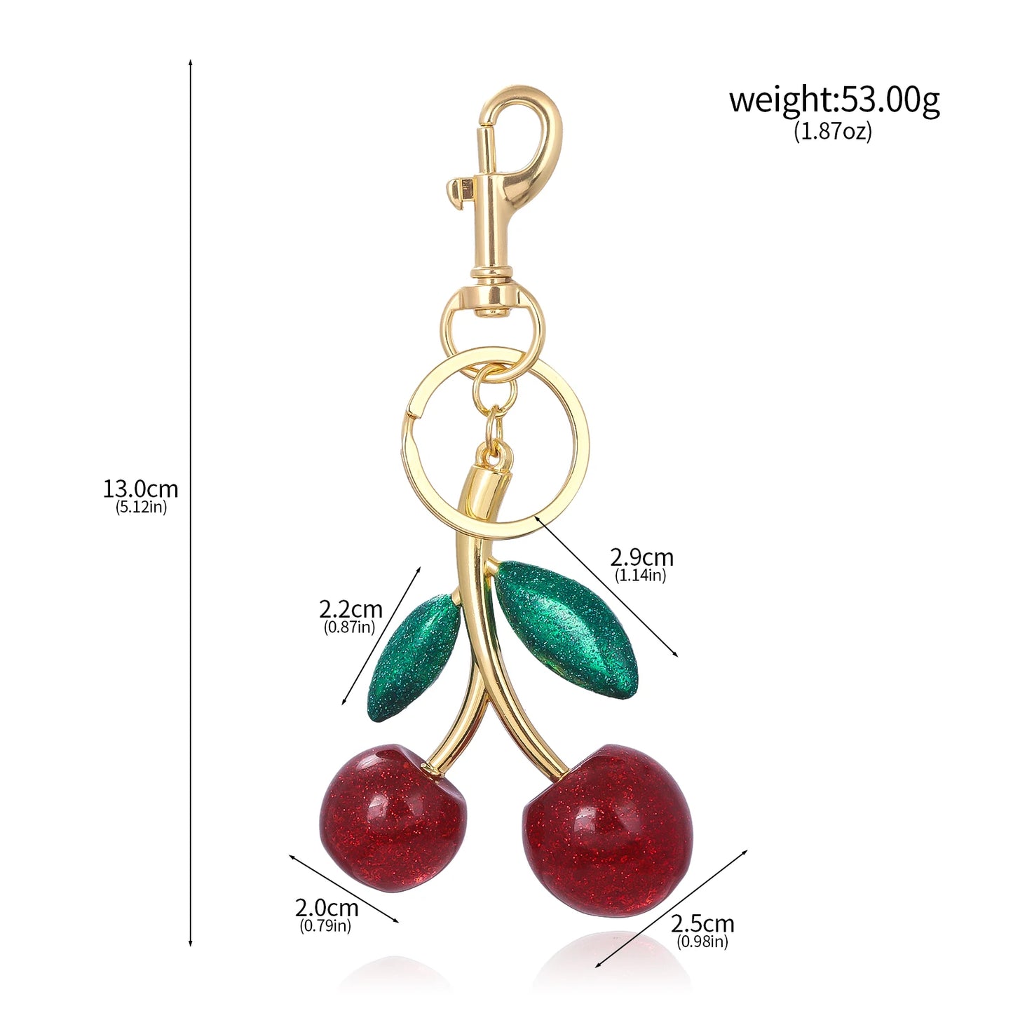 Cherry Crystal Bag Charm Keychain — Pink Fruit Keyring