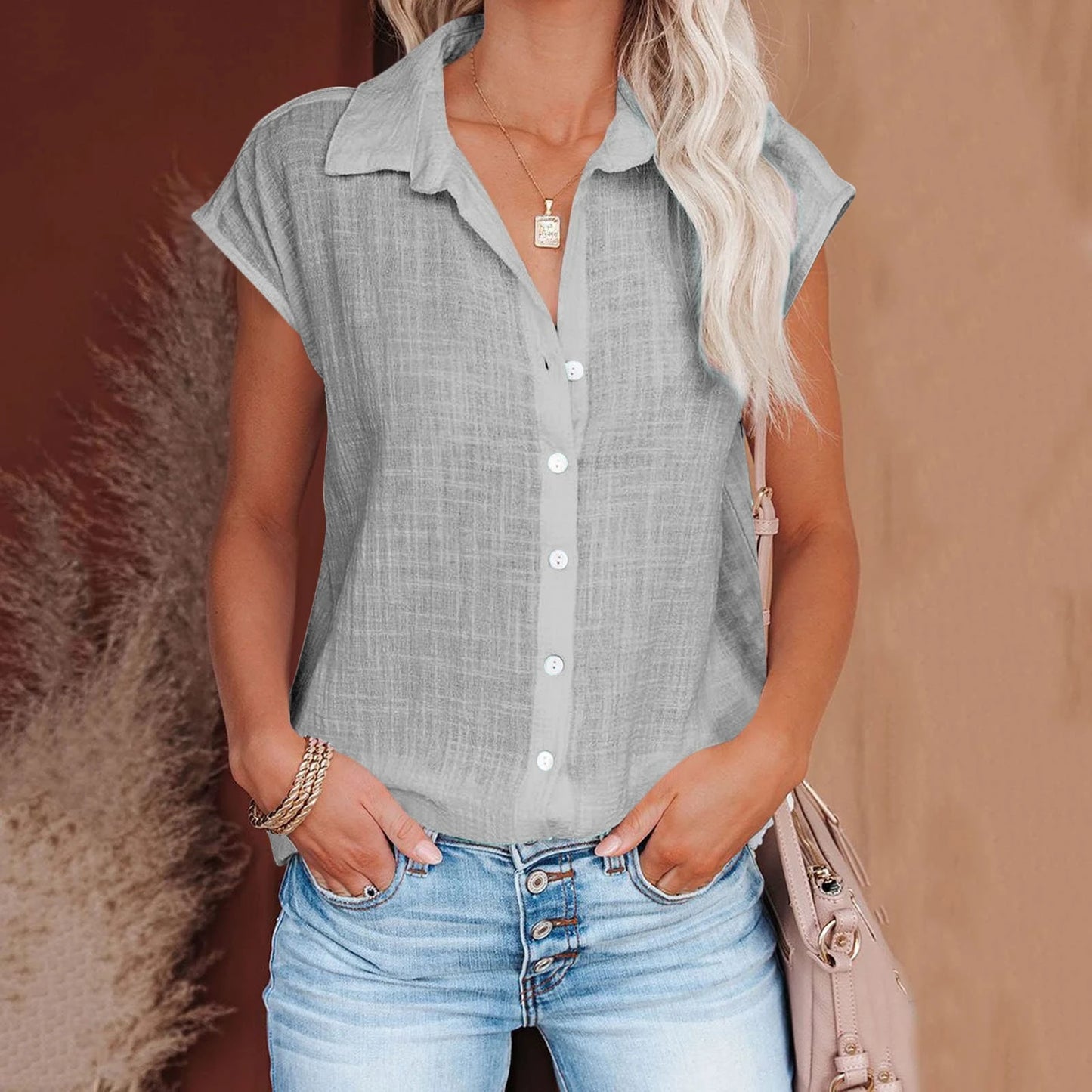 Women's Cotton-Linen Shirt — Casual Loose Short-Sleeve Summer Top