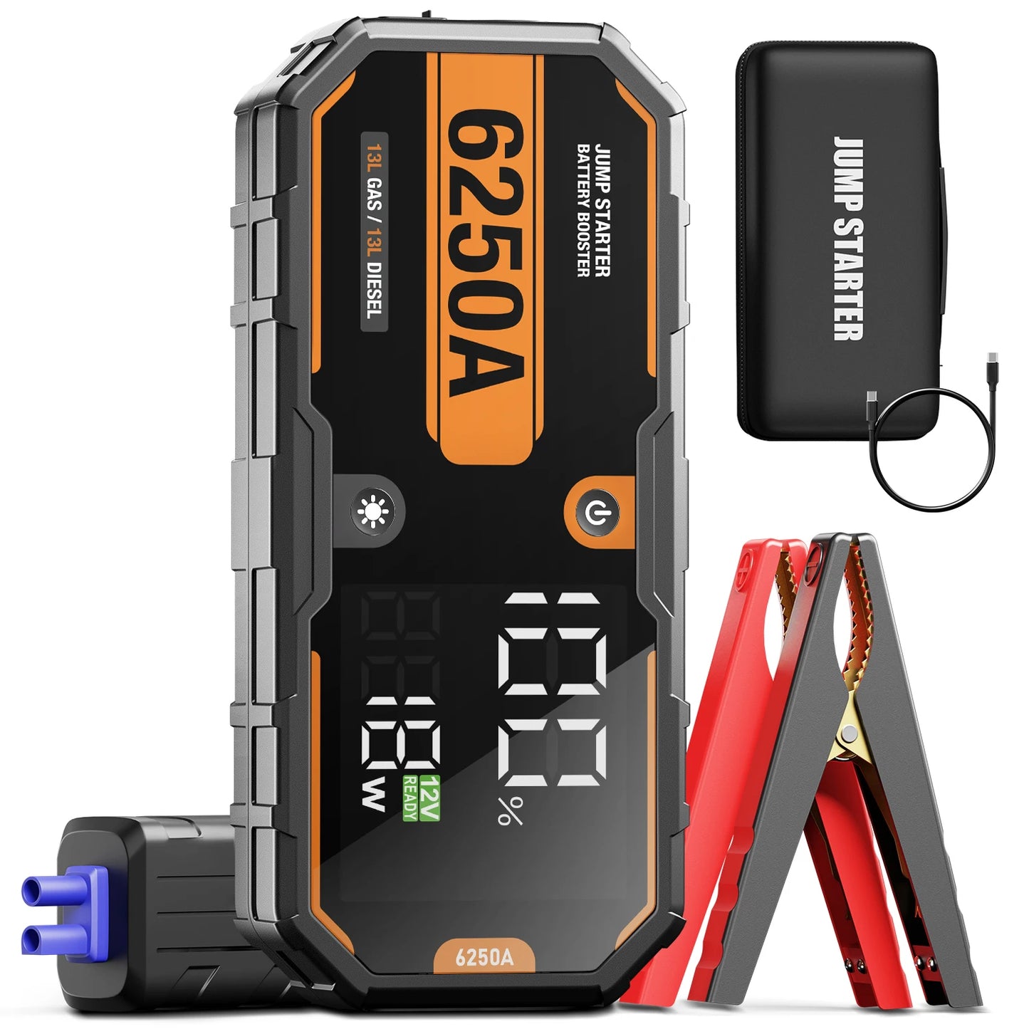 Car 6250A Portable 12V  Jump Starter Power Bank 12V Auto Battery Charger Booster Starting Device For 10.0L GAS/6.5L DIESEL