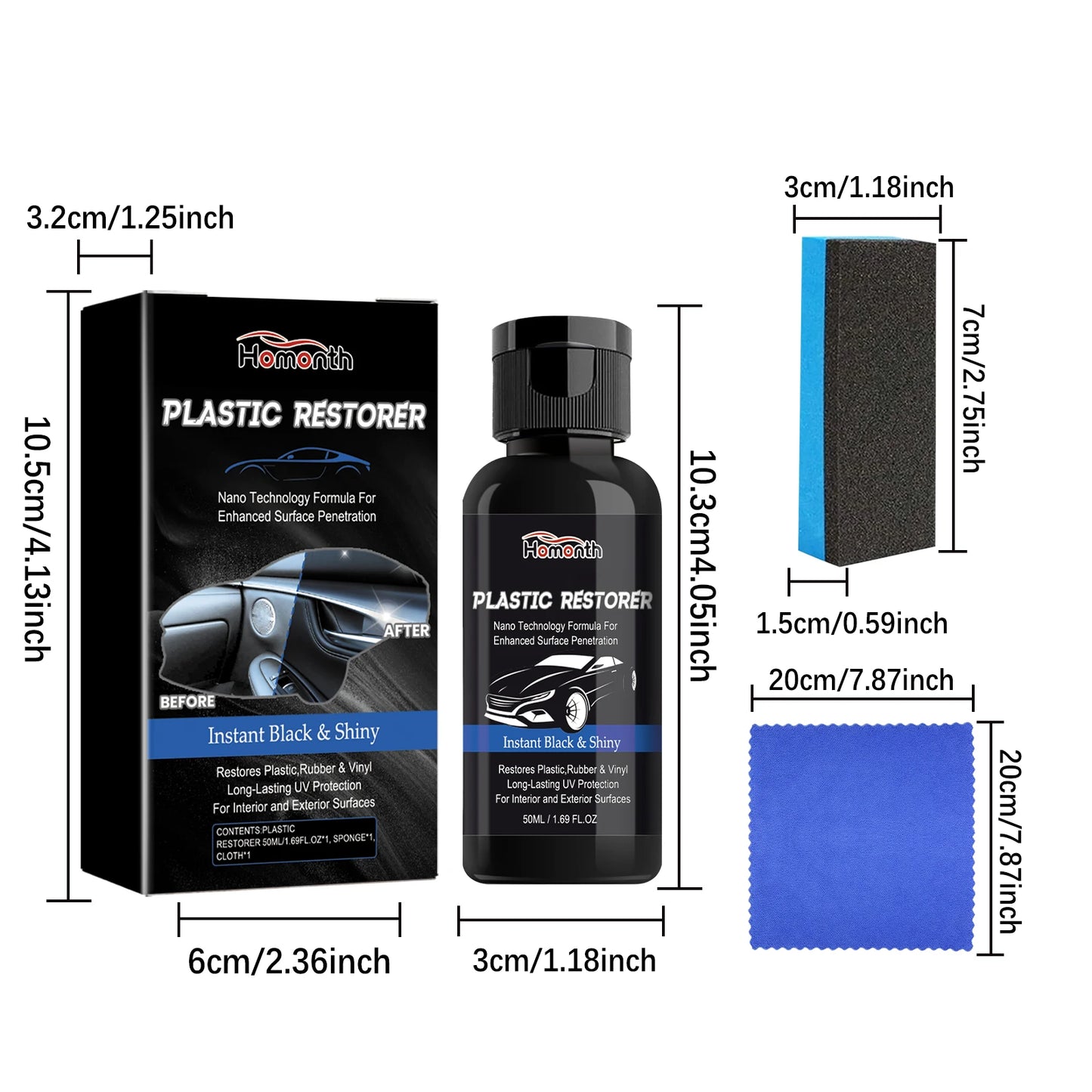 Homonth Nano Plastic Restorer Car Interior Seat Instrument Panel Instant Decontamination Polish Maintenance Cleaning Agent