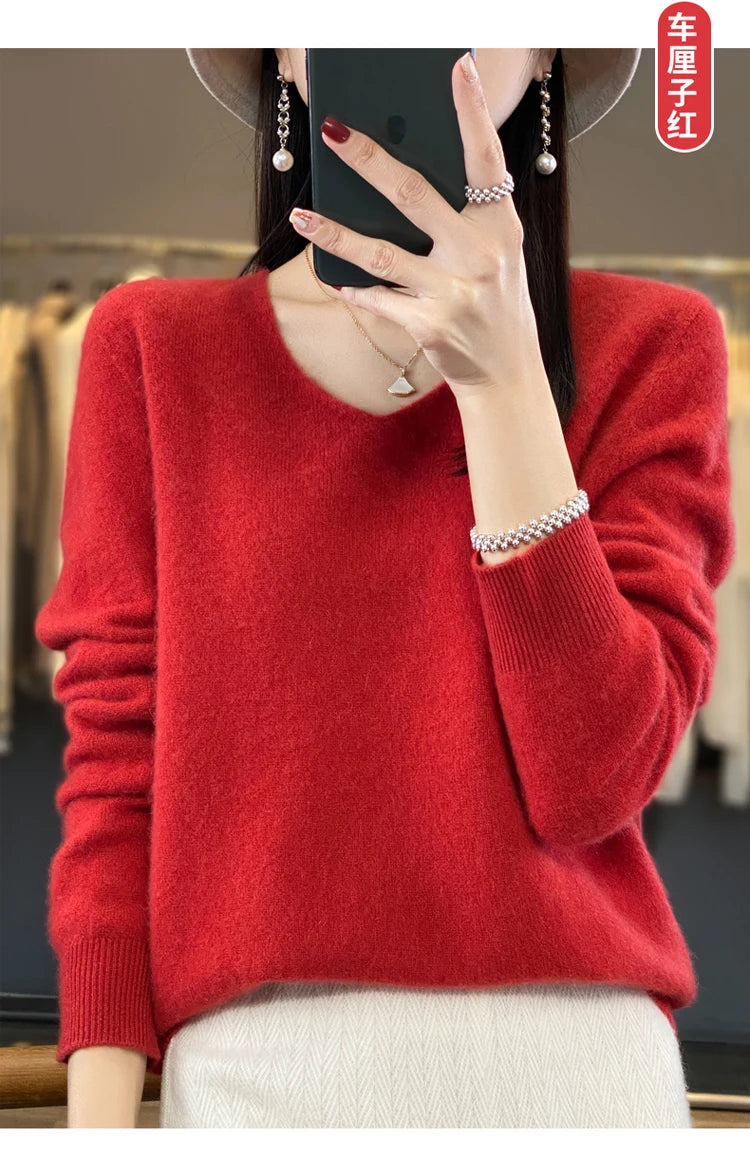 Women's Merino Wool V-Neck Sweater