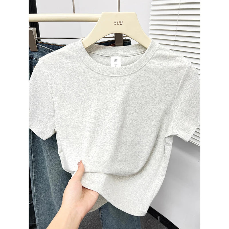 Women's Solid Short Sleeve Tee — Casual Y2K Top