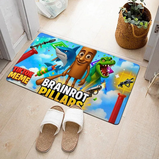 Brainrot Boxfights Cartoon Floor Mat – Shark, Crocodile & Plane TikTok Meme Rug | Home Decoration