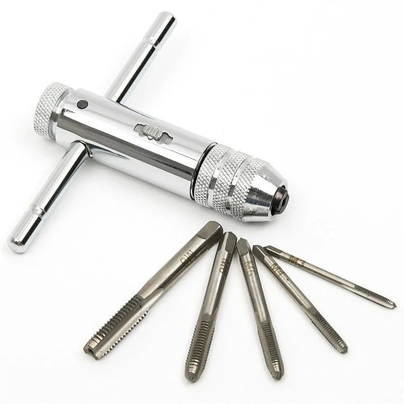 6 in 1 Ratchet T Tap Adjustable Holder Wrench With M3-M8 Screw Machine Hand Tool Thread Metric Plug T-shaped Tapping Tools