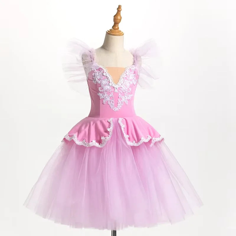 Girls romantic lace applique ballet tutu dress