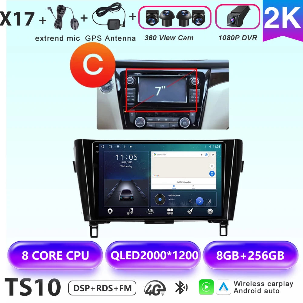 Wireless CarPlay Android Auto Car Radio for Nissan Qashqai J11 X-Trail 3 2013-2017 avigation GPS Car Radio Multimedia Video Play