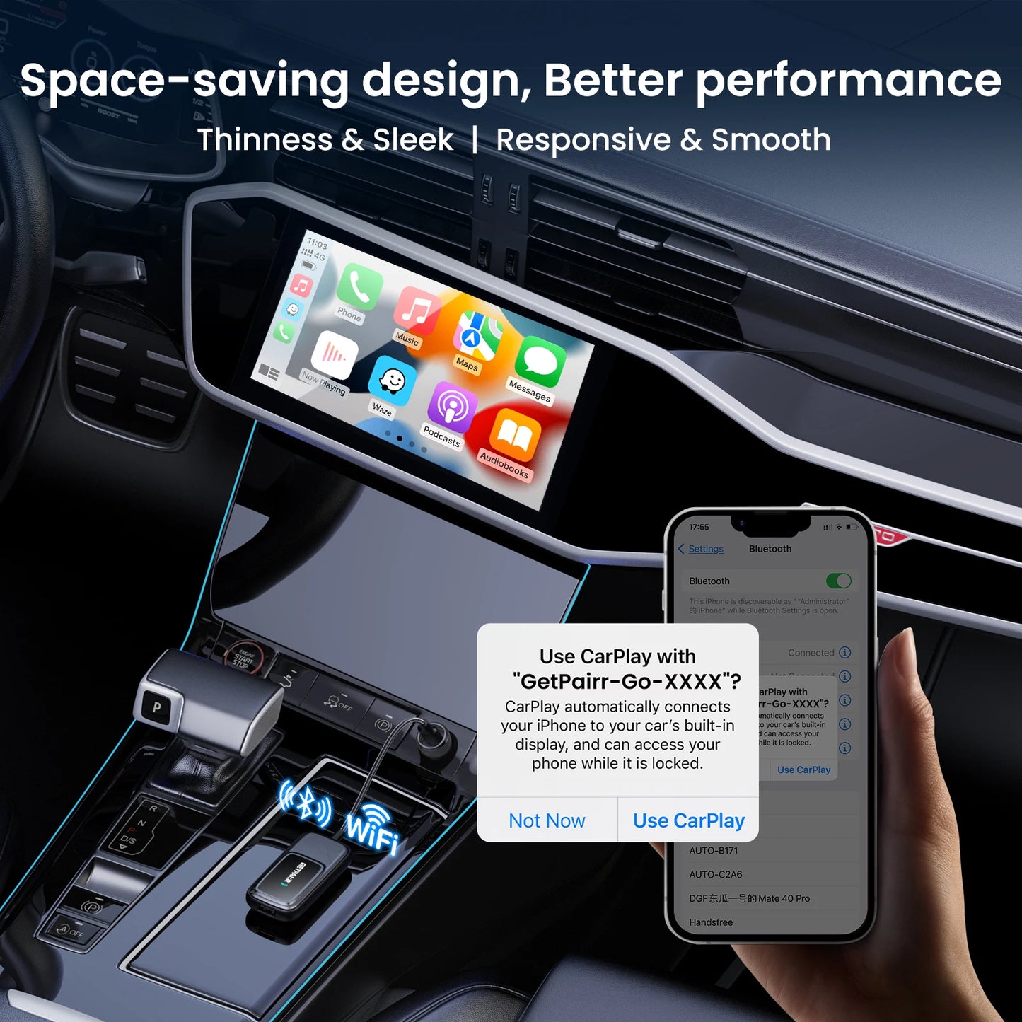 Getpairr Play2Video Ultra Ai Box Wireless CarPlay Android Auto Adapter Built in Youtube Netflix IPTV for Car with Wired Carplay