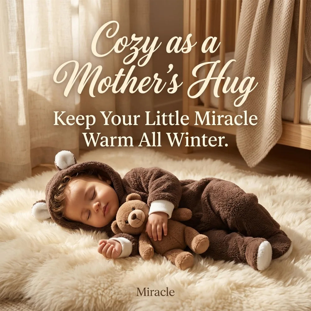 Cute Animal Fleece Baby Romper - Hooded Winter Onesie 0-12 Months - photo 6
