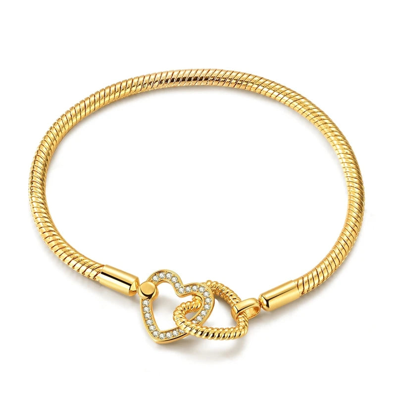 925 Sterling Silver Heart Charm Bracelet for Women - DIY Beads