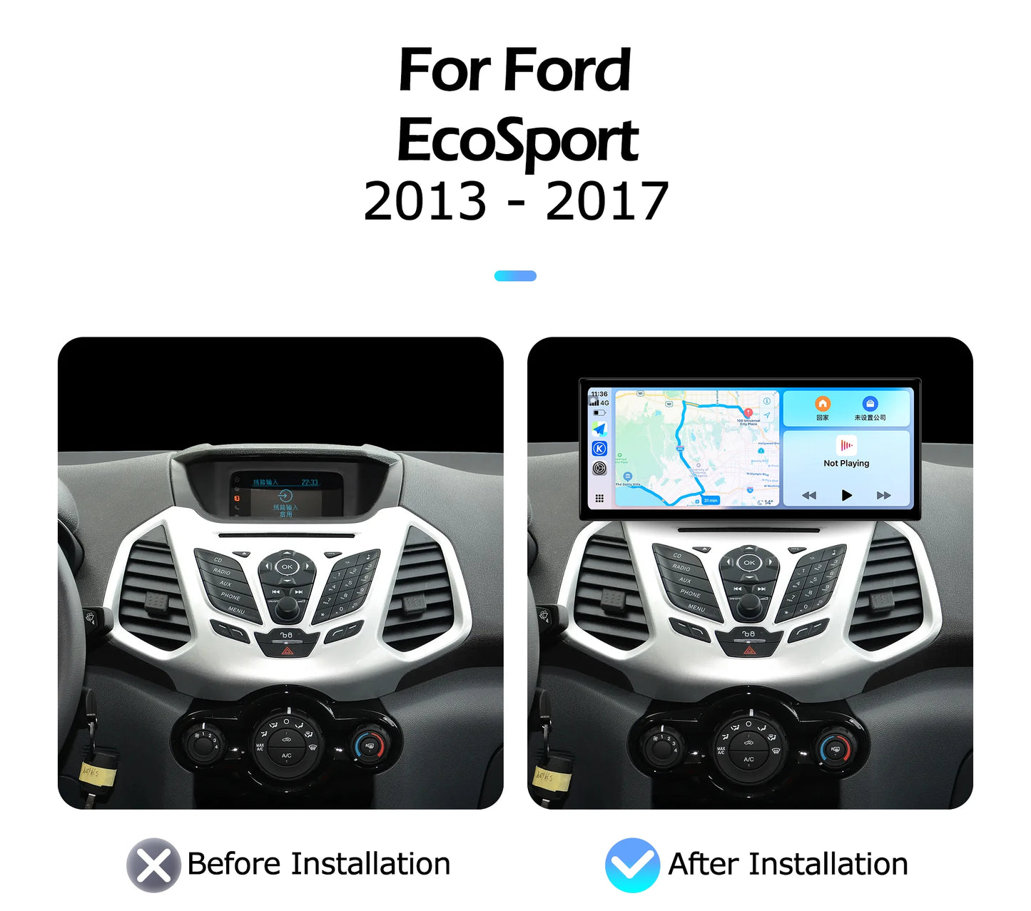 12.3" Android Screen for Ford EcoSport (2013–2017) — Wireless CarPlay, Android Auto, GPS, DSP, WiFi