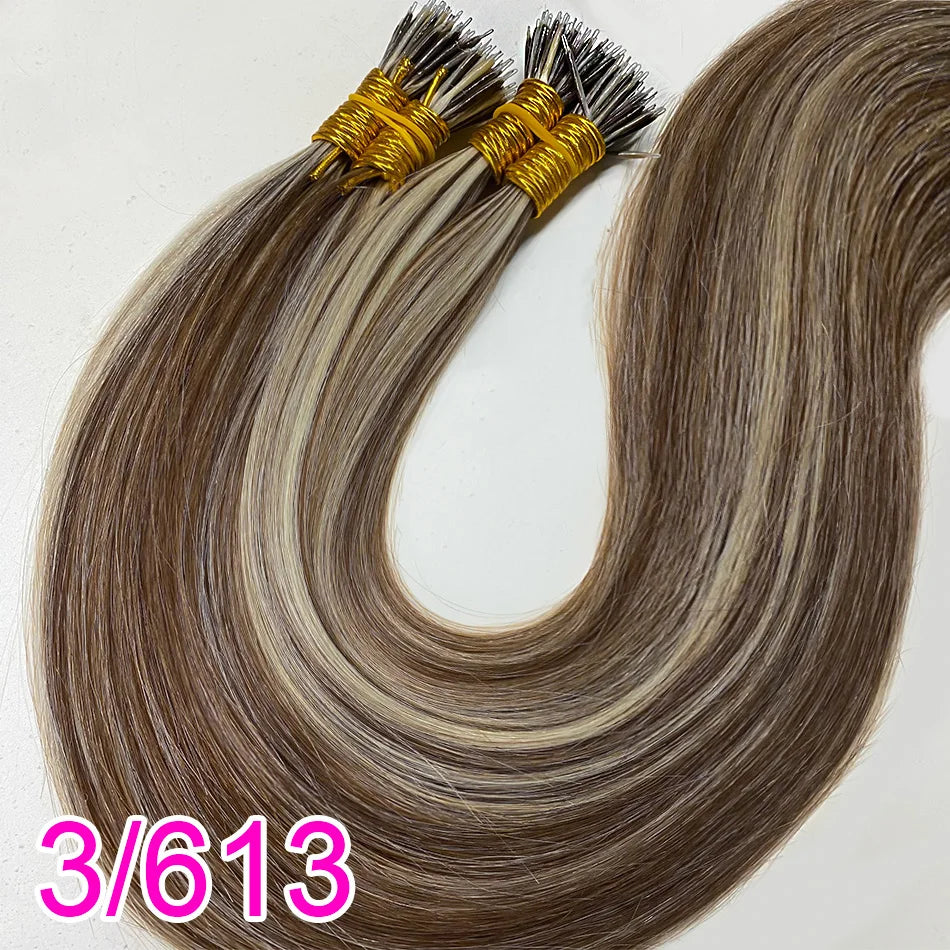 Straight Nano Rings Tip Hair Extension Ombre Natural Virgin 100% Human Hair Bulk Blonde Bundles Micro Beads Wholesale keratin