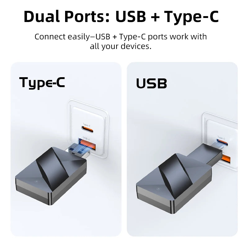 Vyvylabs Wireless CarPlay Adapter Fast Auto-Connect Mini Box USB Plug-and-play for iPhone 6 and Android 11 above with USB-A Port