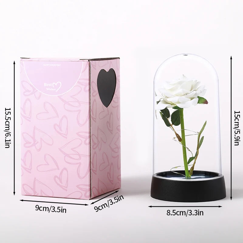 Artificial Rose Flowers Eternal Rose LED Light Foil Flower in Glass Cover Simulation Rose Flower Christmas Teachers' Day Gifts