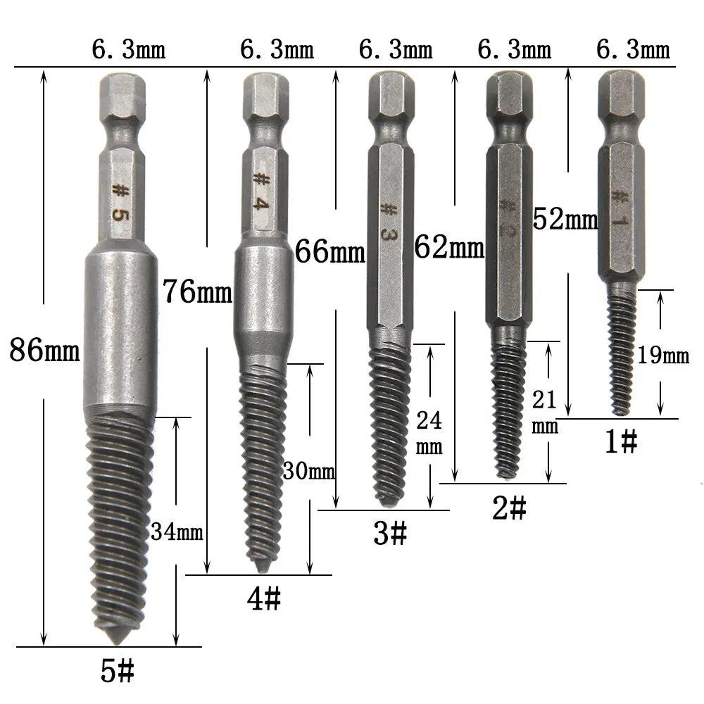10 Pc Broken Screw Extractor Set, Hex Shank Bolt Remover