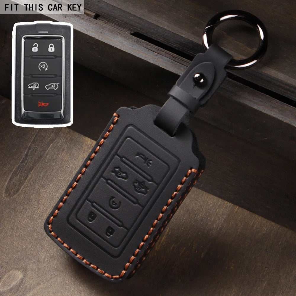 Leather Key Fob Cover for Dodge RAM 1500/2500 TRX, Jeep Grand Cherokee, Chrysler