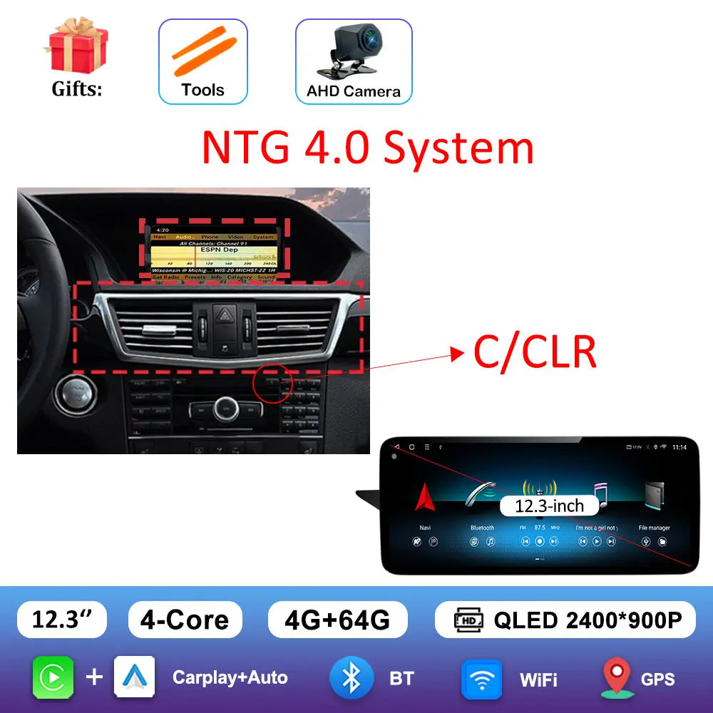 Android Car Stereo for Mercedes-Benz E-Class W212 (2009–2016) — CarPlay, QLED Screen, 4G, GPS
