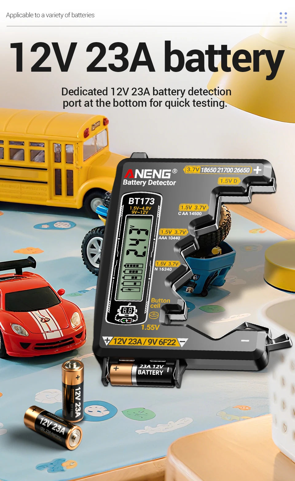 Universal Battery Tester ANENG BT173 Battery Detector Test C D AA AAA N 9V Cell Button Meter Visual Display Testing Tester Tools