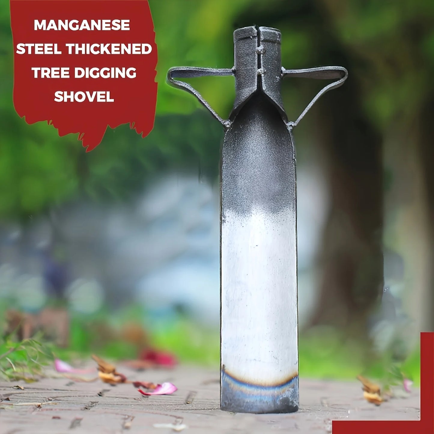 Heavy-Duty Manganese Steel Garden Spade - Reinforced Blade, Hardened Edge, Solid Wood Handle. No Electricity Needed.