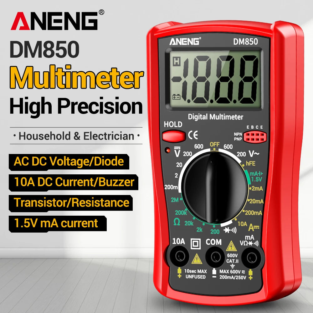 Smart Digital Multimeter Automatic 1999 Count AC/DC Current Voltage Handheld ANENG DM850 Buzzer Resistance Diode Electrician Tes
