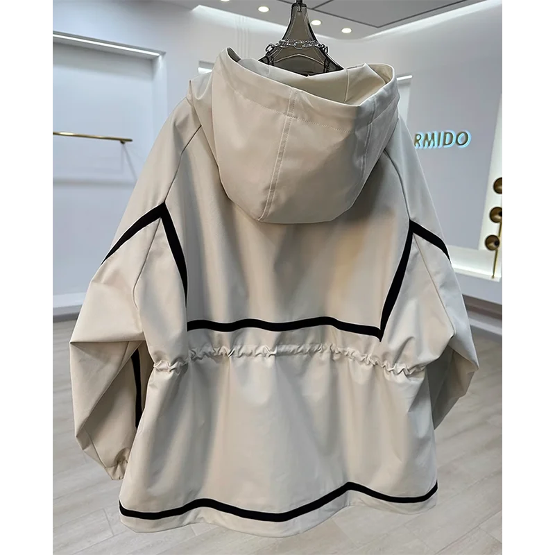 European Goods High-end Ribbon Stitching Contrast Jacket Women's 2025 New Spring and Autumn Leisure Loose Slim Short Trench Coat