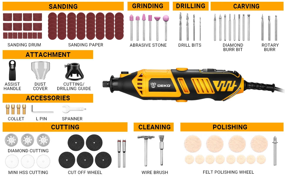 DEKO Rotary Tool Kit Power Hand Rotary Tools Mini for Wood/Metal, Electric Grinder Drill Machine