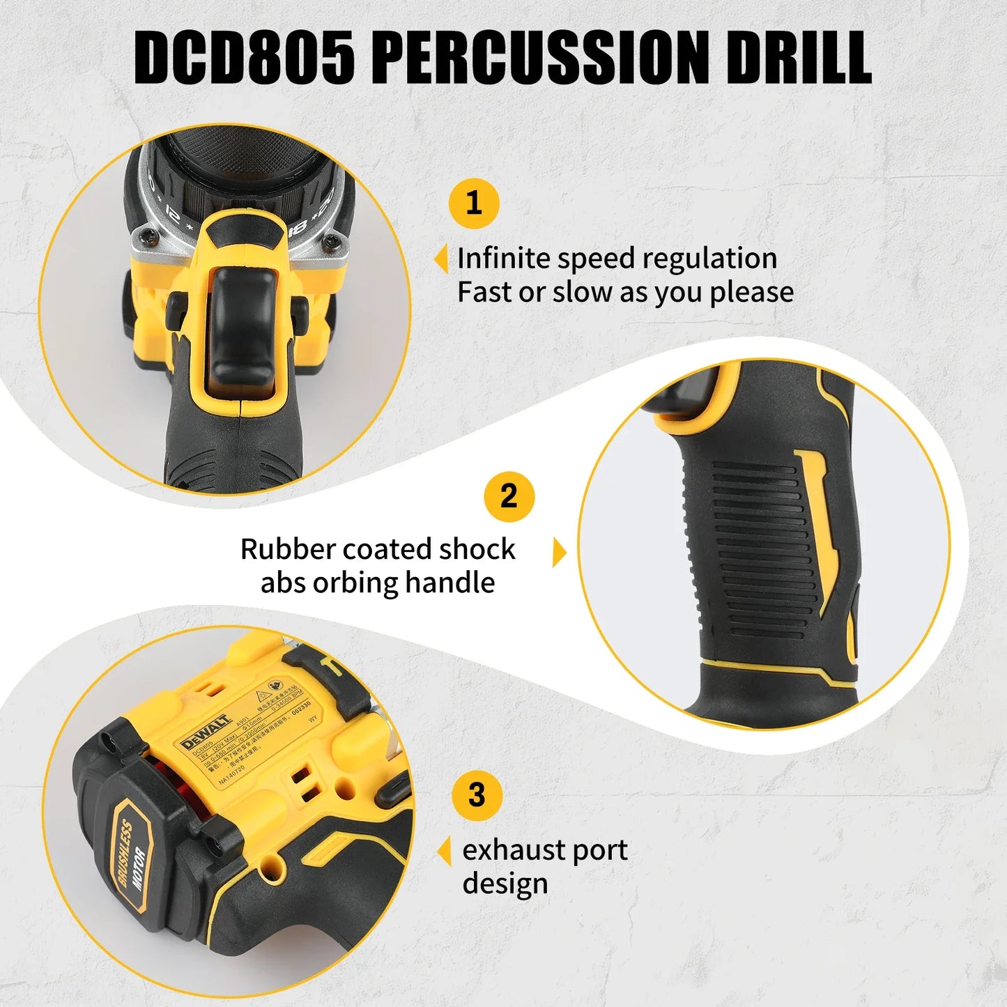 DEWALT DCD805 Brushless compact percussion drill electric drill rechargeable lithium electric multi-function drill