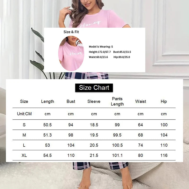 Women's Crew Neck Tee & Plaid Pants Pajama Set - photo 5