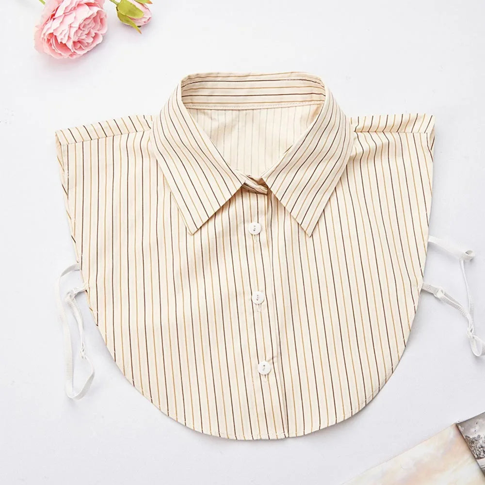 Fashion Cotton Stripes Fake Collar Vintage Classic Front Tie Casual Detachable False Blouse Collar for Women