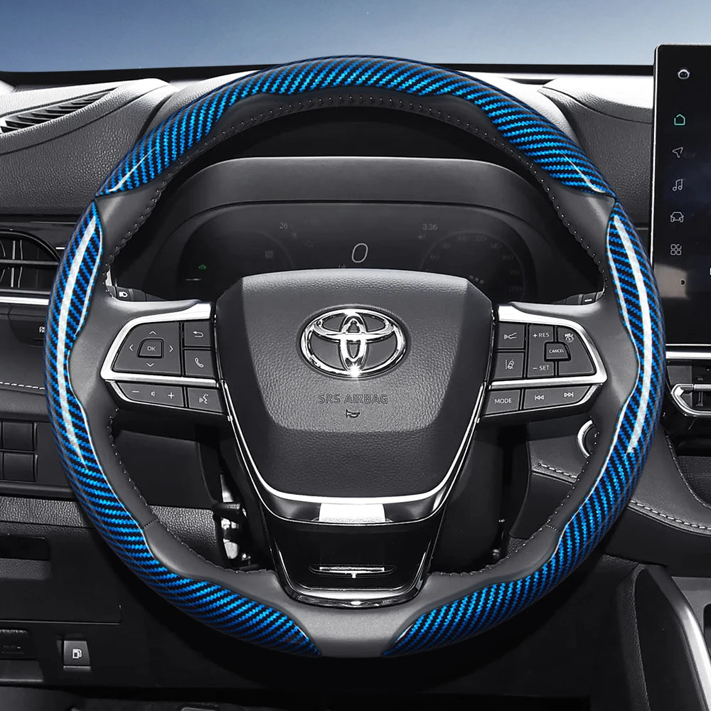 Suitable for Toyota Carbon Fiber Texture Steering Wheel Cover with Segmented Quick-Release Design, Durable, for Rav4, Hilux, Camry, Yaris, Corolla Cross, Kluger, Grand Highlander, Tacoma, Tundra, Sequoia, 4Runner, C-Hr