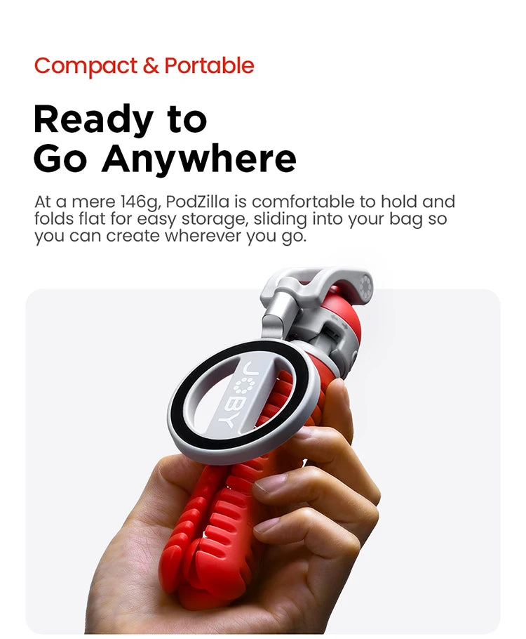 JOBY PZ01 Flexible Phone Tripod Aluminum Alloy Magsafe Adapter Ring Magnet Mini Octopus Tripods for iPhone Travel Vlog Tiktok