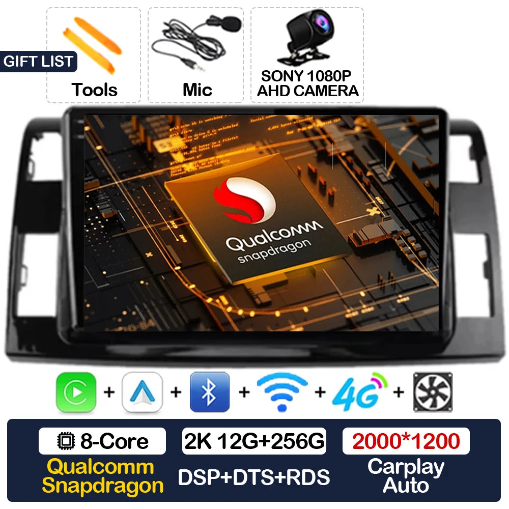 Wireless CarPlay & Android Auto Display Screen, Compatible with Toyota Previa XR50 III & Estima