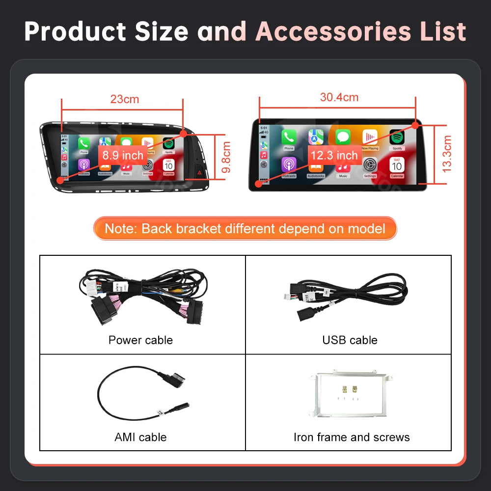Wireless CarPlay & Android Auto Display Screen, Compatible with Audi Q5 (2009-2017)