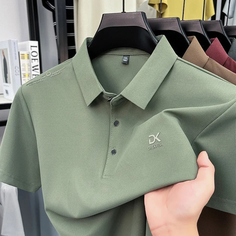 Men's Polo Tee - Chest Embroidery, Seamless Breathable Stretch