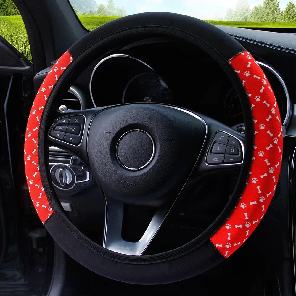 38cm Elastic Car Steering Wheel Cover Ethnic Style Print Anti-slip Car Styling Car Steering-wheel Cover Interior Accessories