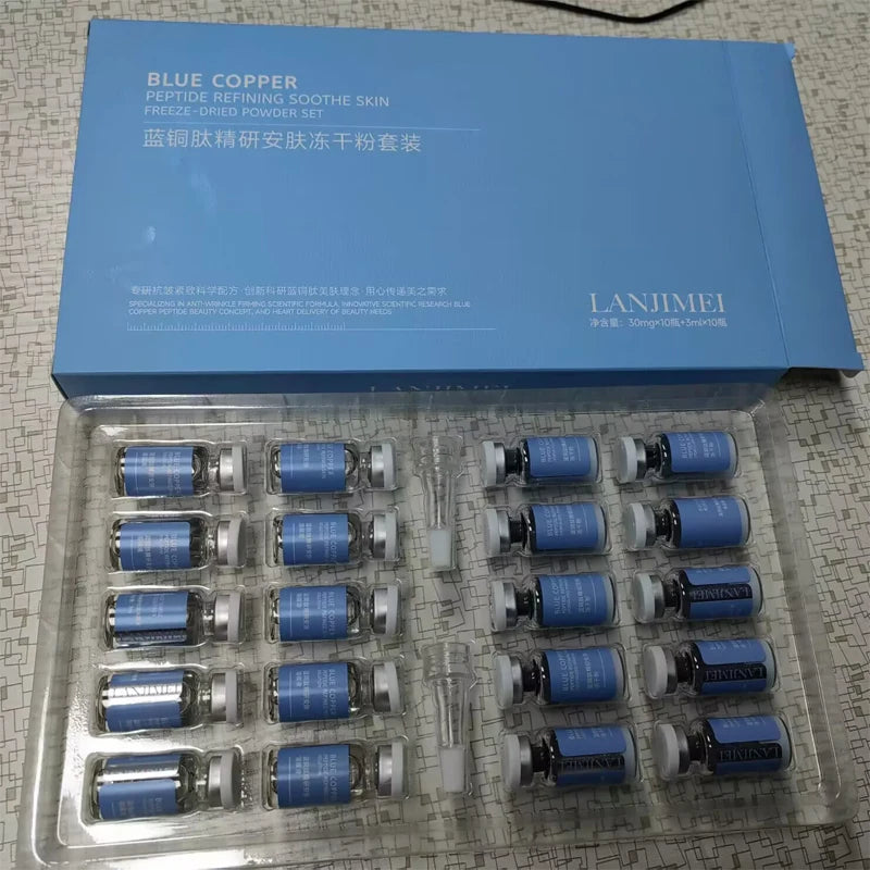 20pcs Blue Copper Peptide Freeze-Dried Powder Set Oligopeptide Anti Wrinkle Essence Shrink Pores Acne Treatment Skincare Serum