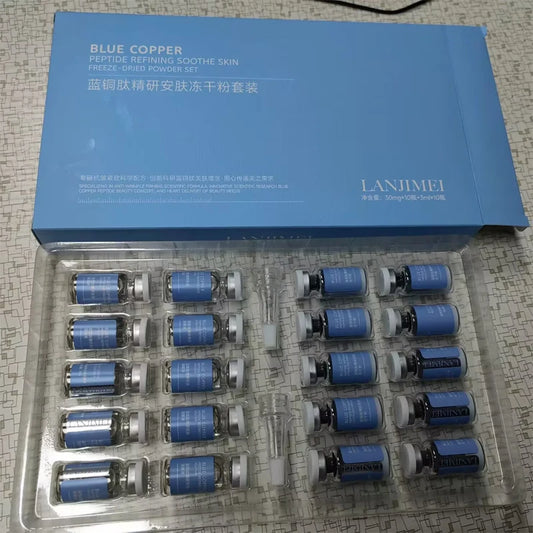 20pcs Blue Copper Peptide Freeze-Dried Powder Set Oligopeptide Anti Wrinkle Essence Shrink Pores Acne Treatment Skincare Serum
