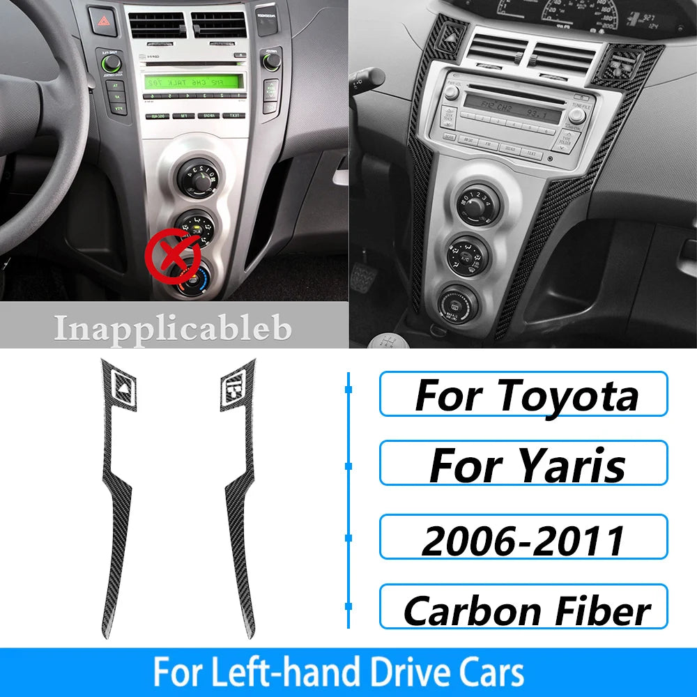 For Toyota Yaris 2006-2011 Carbon Fiber Central Control AC CD Air Outlet Gear Shift Panel Cover Trim Set Car Accessories Sticker