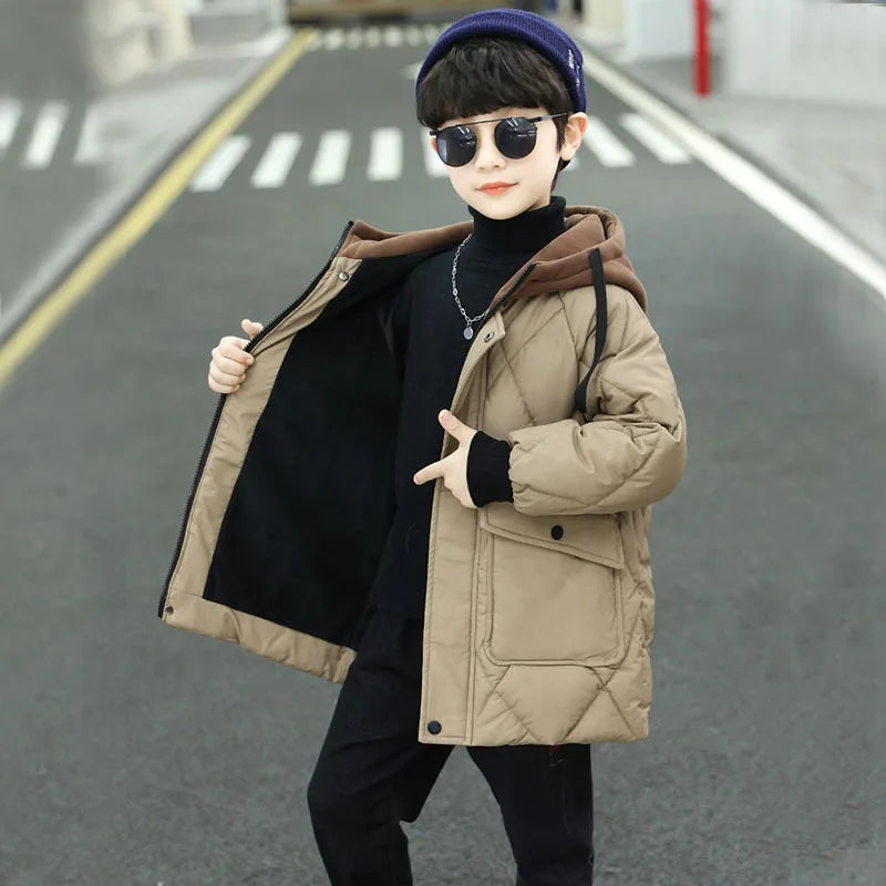 Kids Hooded Puffer Coat with Fur Collar - Mid-Length Winter Jacket - photo 4