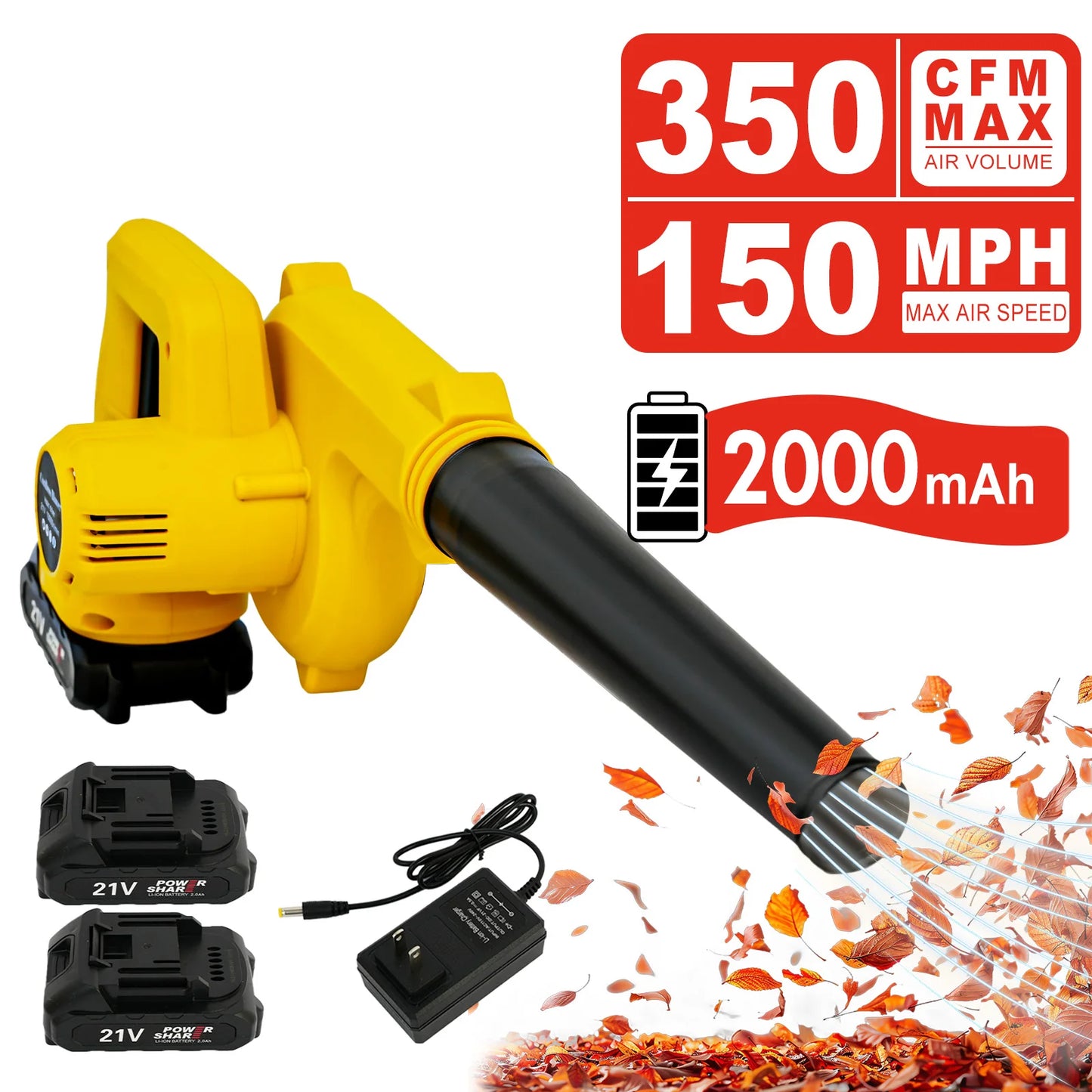 21V cordless 2-in-1 leaf blower for lawn and dust