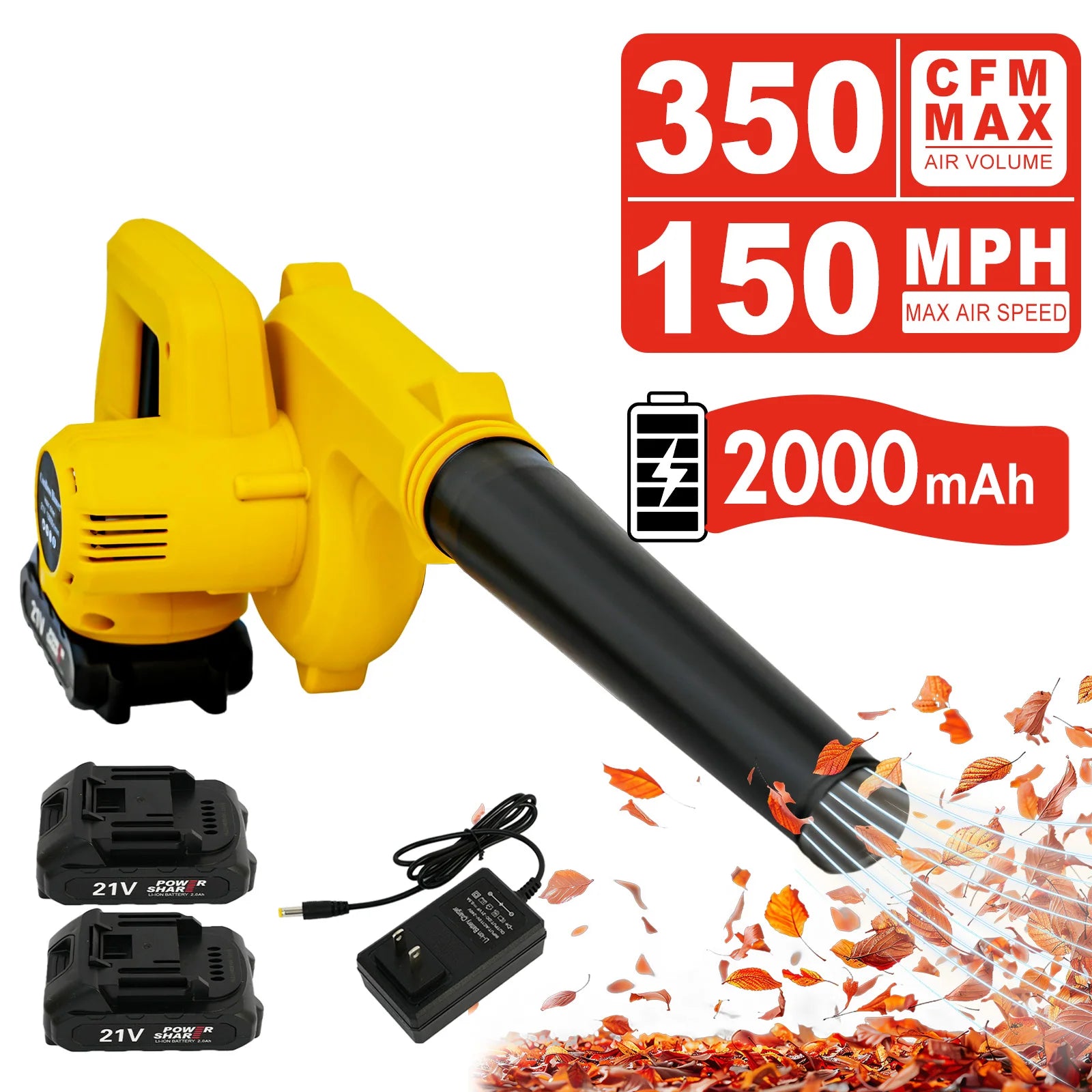 21V cordless 2-in-1 leaf blower for lawn and dust