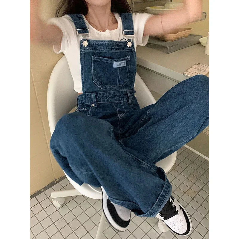 New Summer Fashion Denim Jumpsuits for Women Wide Leg Jeans Overalls Korean Baggy Suspender Pants Korean Streetwear Trousers