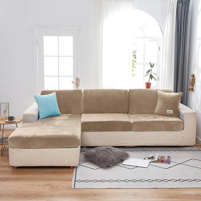 Velvet Sofa Covers for Living Room Elastic Plush Sofa Seat Cushion Cover Soft Couch Slipcover Furniture Protector for Home