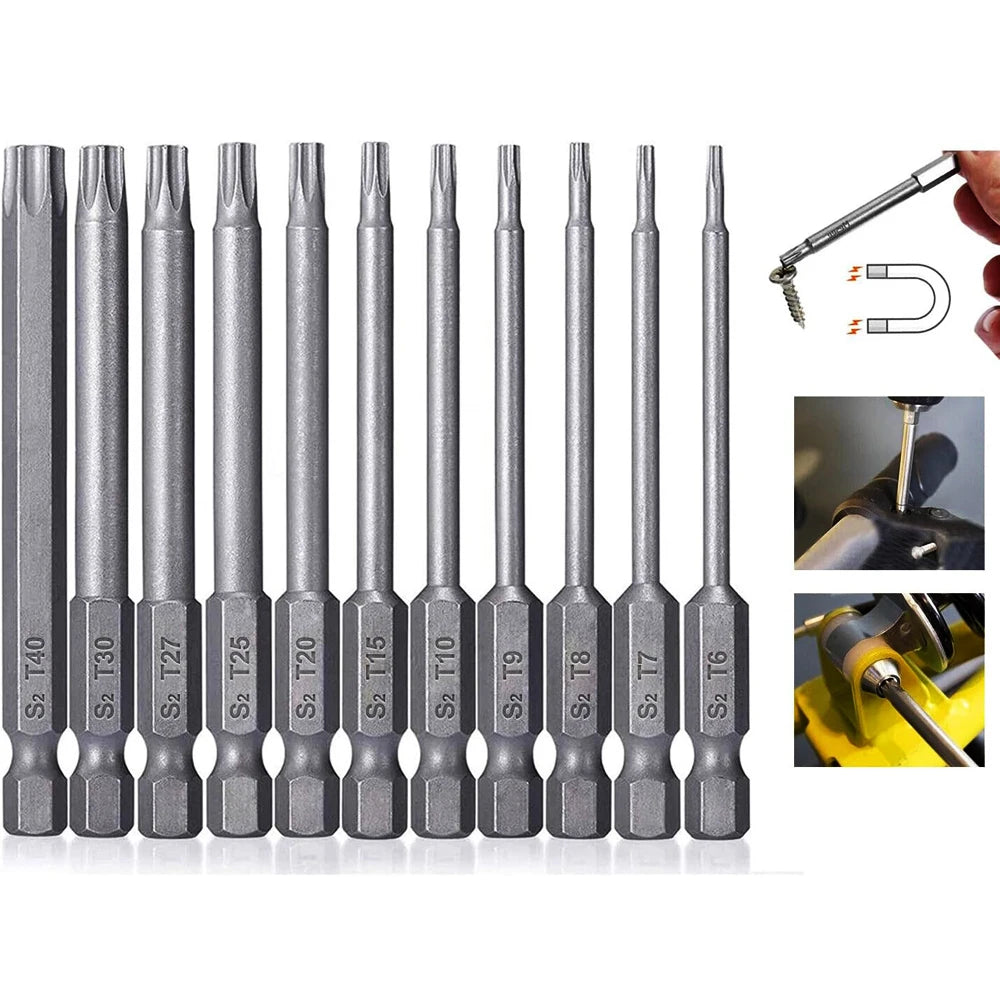 11 PCS  Torx Security Bit Set S2 Steel Magnetic Security Screwdriver Set 50/100mm Star Screwdriver Set for Shark Vacuum T6-T40