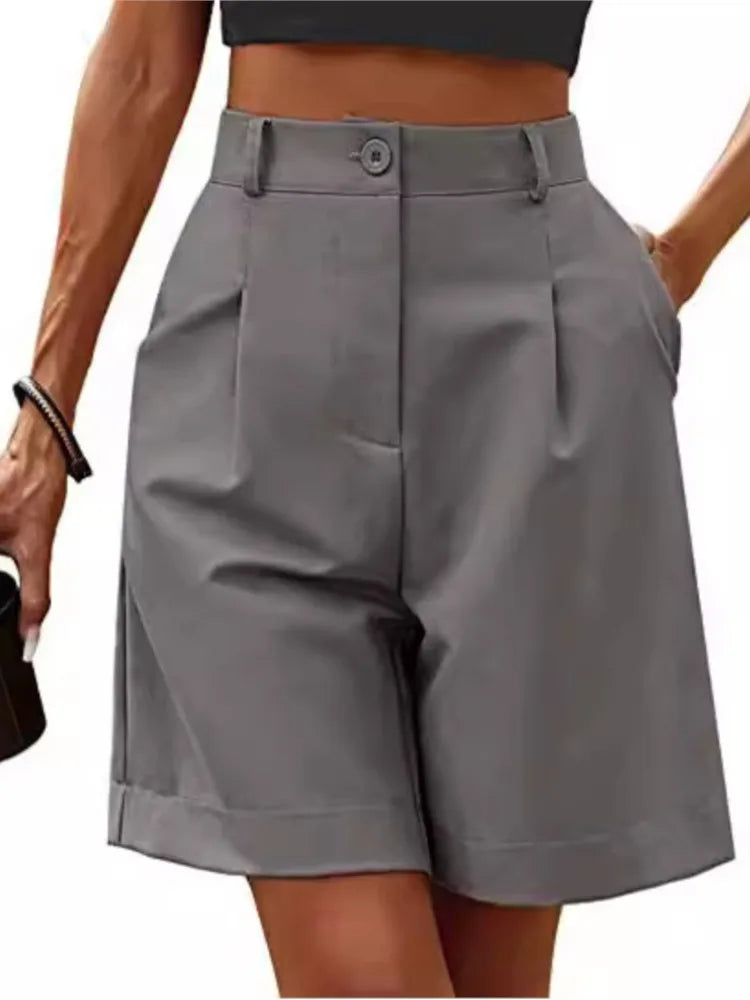 Women's High-Waist Wide-Leg Casual Shorts – Loose Slimming Straight Breathable Street Trend Five-Point Pants