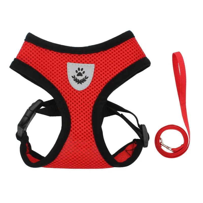 Adjustable Mesh Harness and Leash for Small Dogs and Cats, Reflective