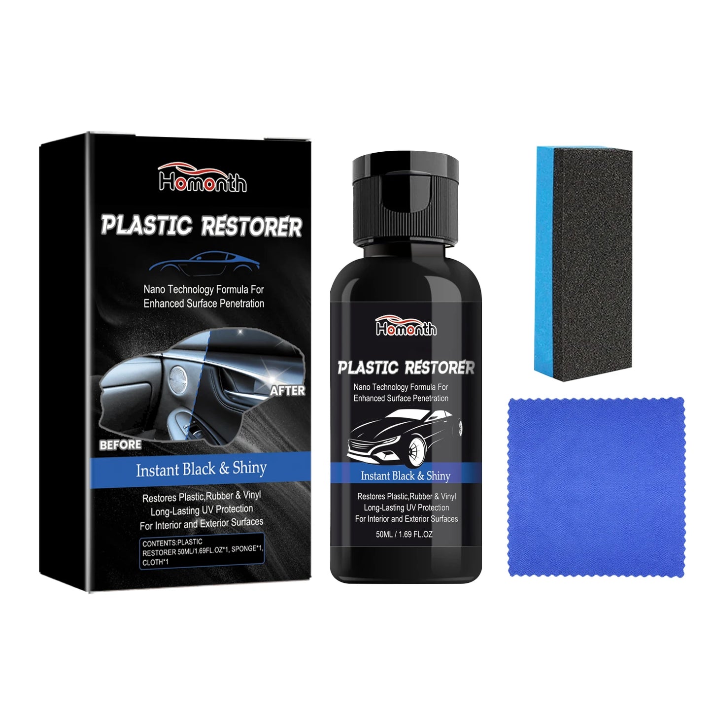 Homonth Nano Plastic Restorer Car Interior Seat Instrument Panel Instant Decontamination Polish Maintenance Cleaning Agent