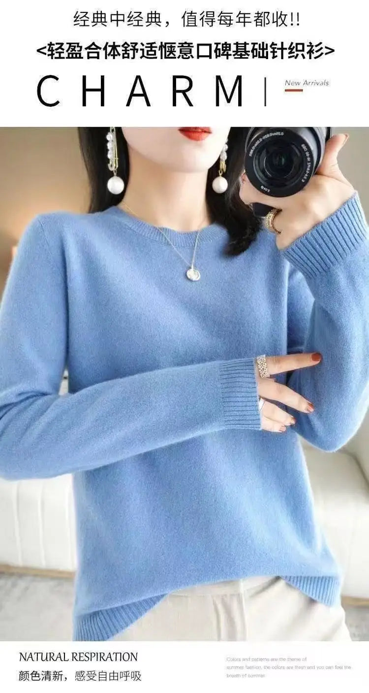 Women's Soft Knit Crew Neck Sweater, Basic Jumper