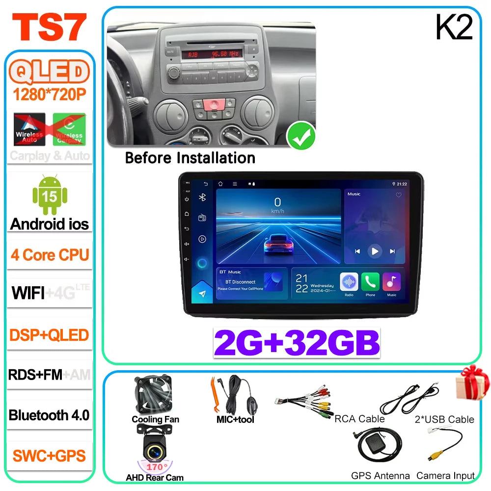 Car Stereo with Apple CarPlay & Android Auto, Compatible with Fiat Panda 169 (2003-2012)
